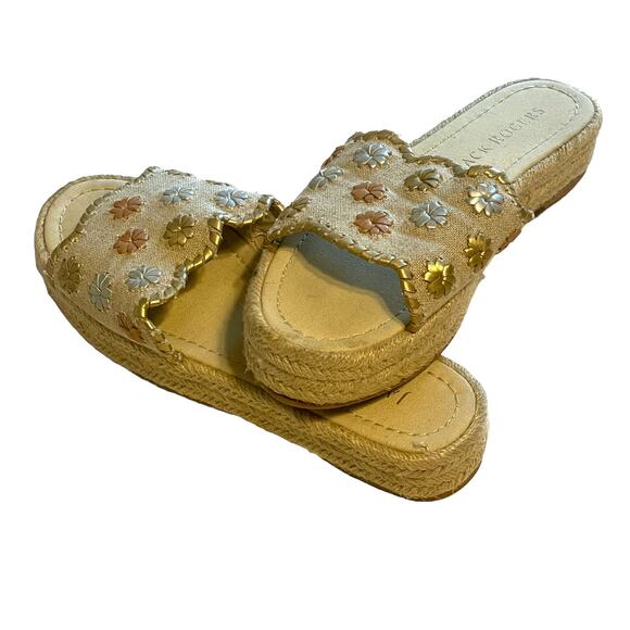 Jack Rogers Palmer Slides Womens Size 8 Ecru Metallic Linen Espadrille Sandals - Picture 4 of 9